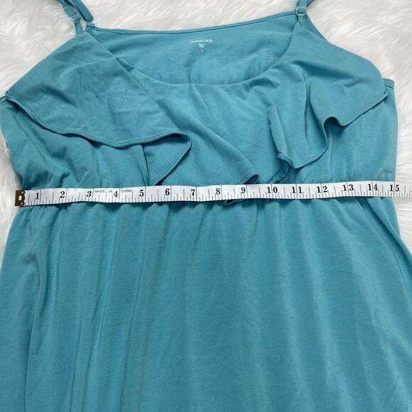 Garnet Hill Women's Spaghetti Strap Ruffle Maxi Dress Size L Teal Blue Comfort - Picture 6 of 16